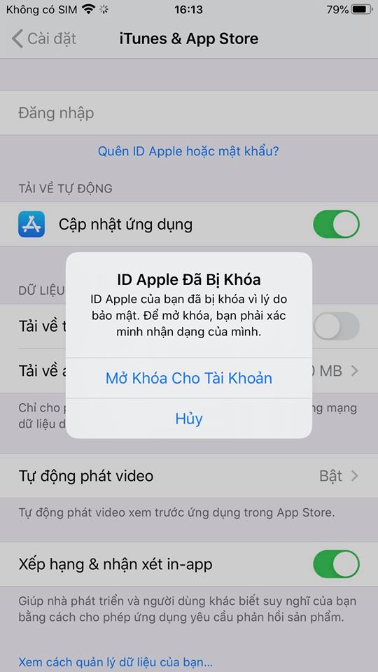 tài khoản bị khóa vì lý do bảo mật